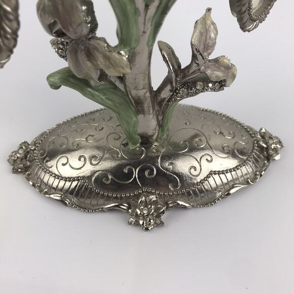 Ashleigh Manor 5 Frame Family Photo Tree Pewter Rhinestone Enamel Floral Flower - Picture 13 of 16